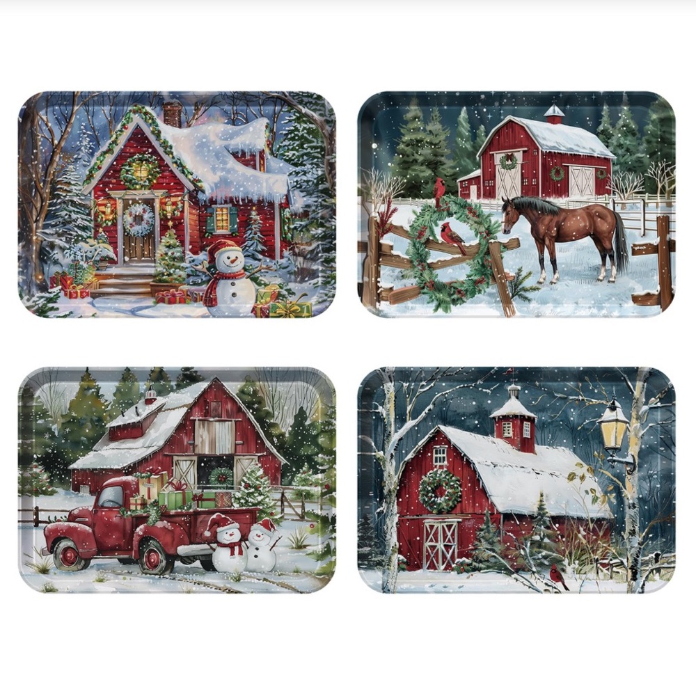 Festive Holiday Tray Set-Melamine Reusable Food Platters (4-Pack)